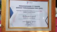 Ridwan Kamil Raih Penghargaan Pemimpin Tepopuler di Media Arus Utama dari Serikat Perusahaan Pers