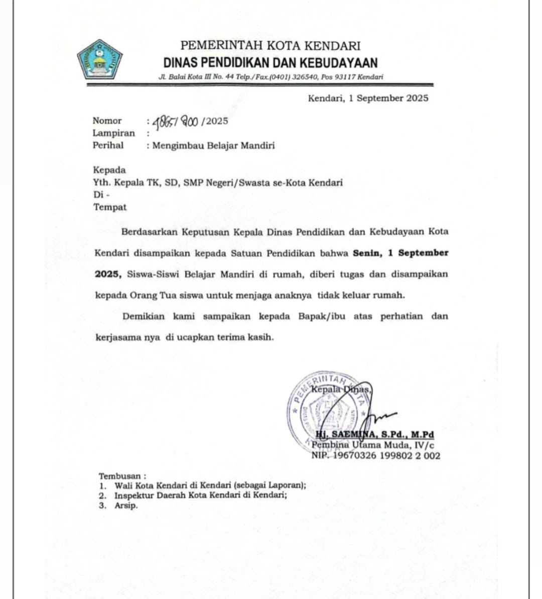 Antisipasi Demo Soal Tunjangan DPR, Pemkot Kendari Liburkan Anak Sekolah