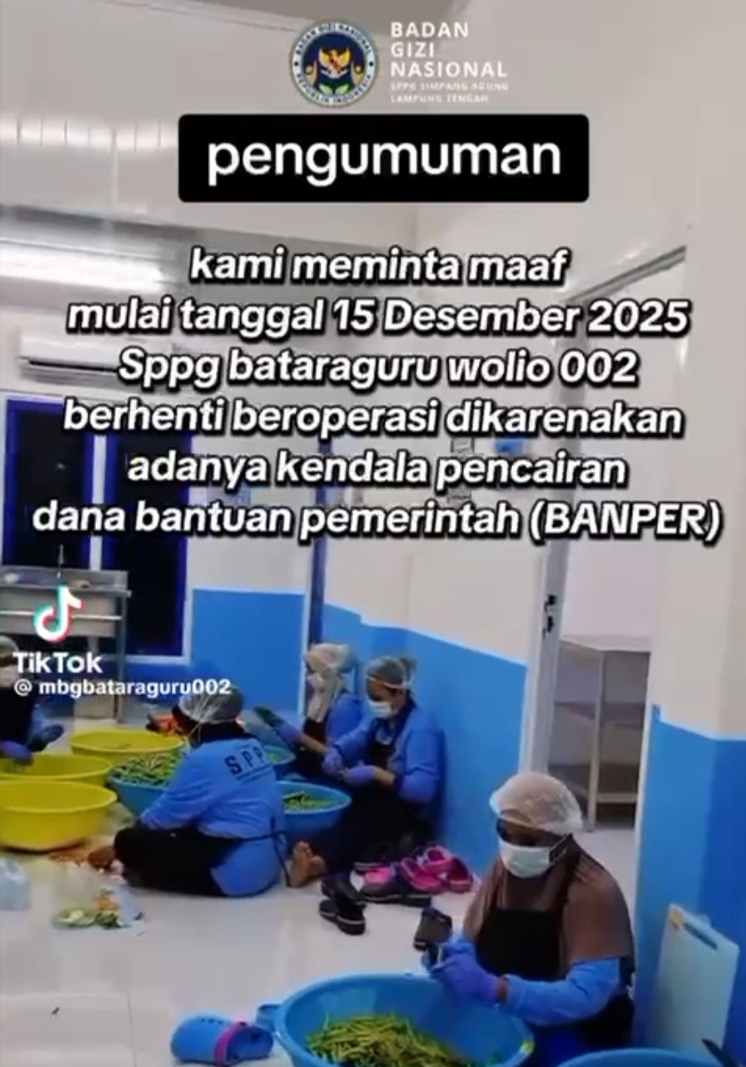 SPPG Bataraguru Wolio 002 Hentikan Sementara Layanan Pemenuhan Gizi di Sekolah