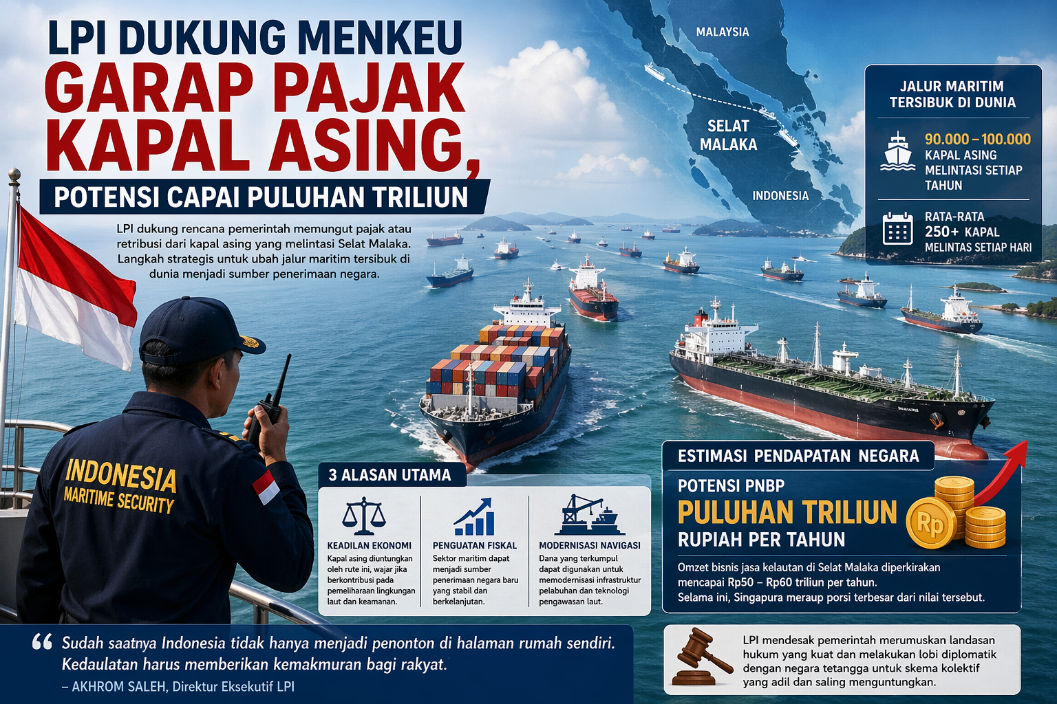 LPI Dukung Menkeu Garap Pajak Kapal Asing yang Selat Malaka