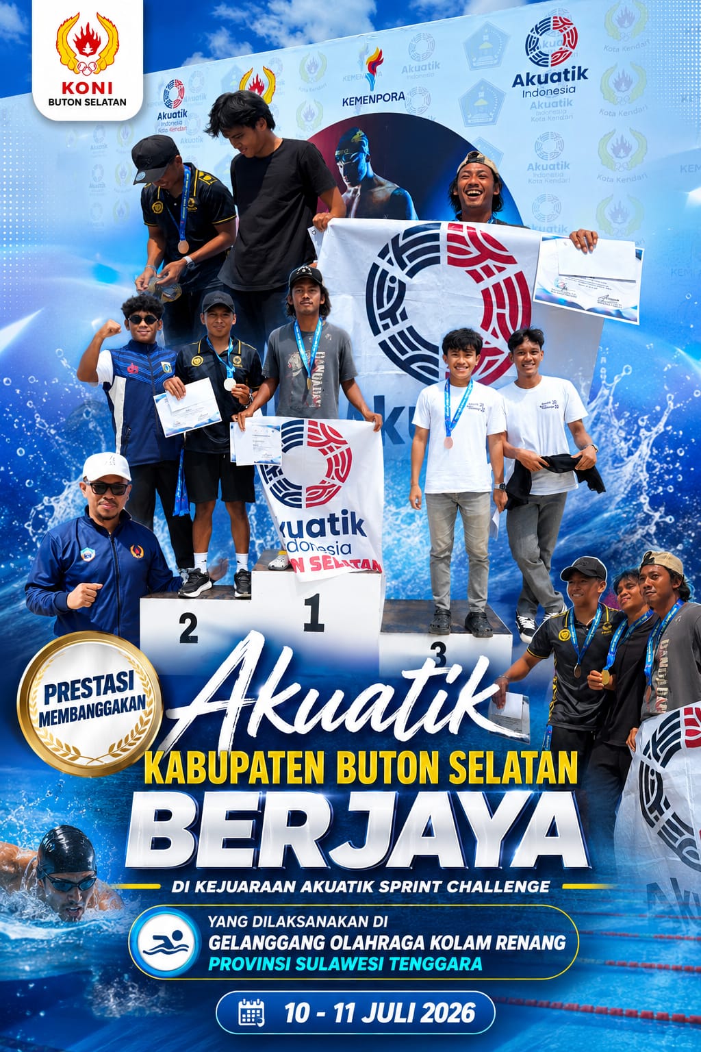Buton Selatan Borong 7 Medali di Kejuaraan Akuatik Sprint Challenge Se-Sultra