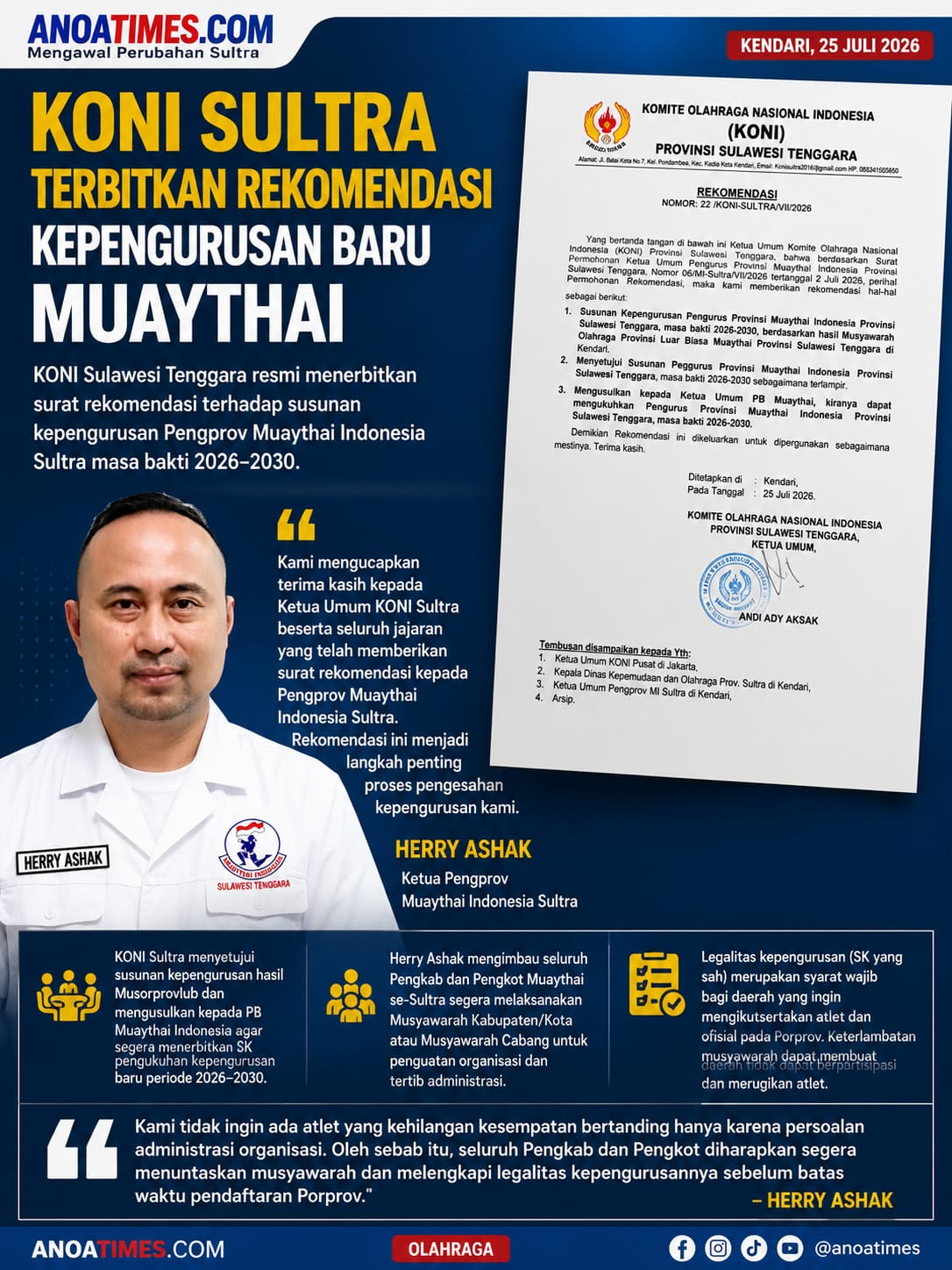 KONI Sultra Terbitkan Rekomendasi Kepengurusan Baru Muaythai