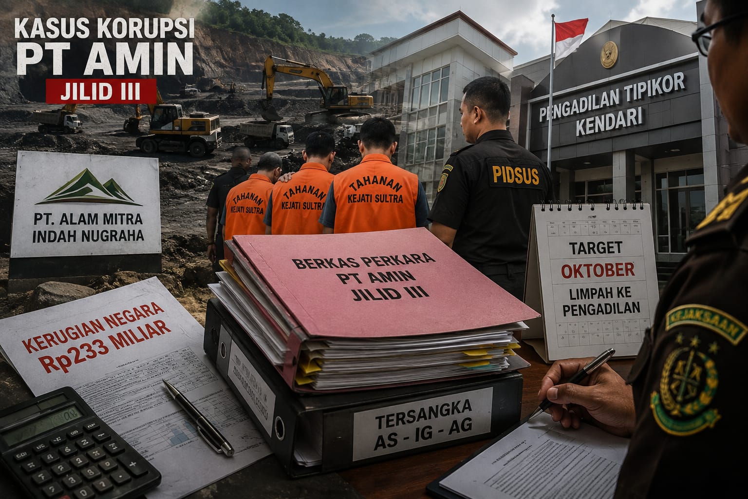 Pemberkasan Tiga Tersangka Baru PT AMIN Jilid III Dikebut, Kejati Sultra Target Oktober ke Pengadilan