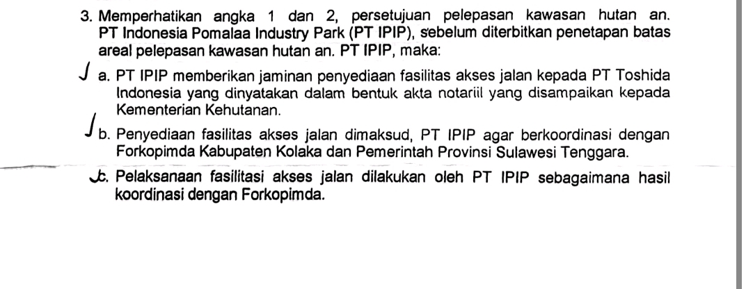 Kementerian Kehutanan Minta PT IPIP Jamin Akses Jalan untuk PT Toshida Indonesia